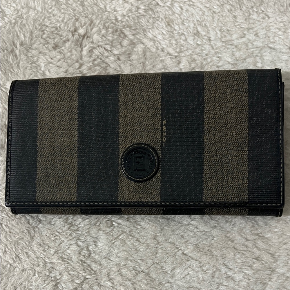Fendi Pequin Black and Brown Striped Long Wallet